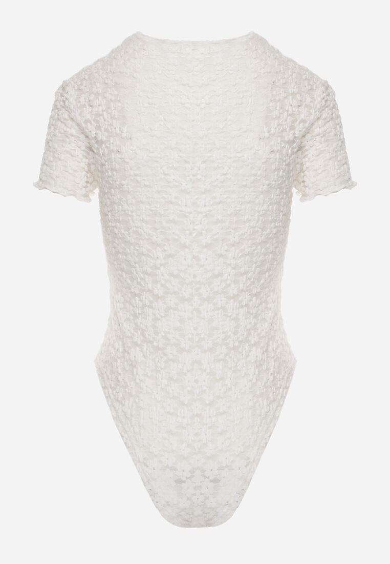 Białe Body z Koronki o Dopasowanym Kroju z Krótkim Rękawem Adradina 7