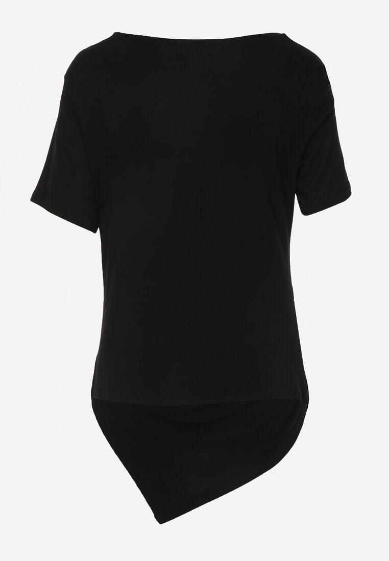 Czarna Asymetryczna Bluzka z Wiskozy z Krótkim Rękawem Zdobiona Marszczeniem Undishi 7