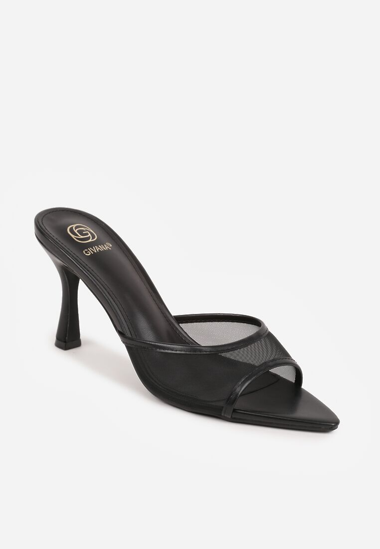 Czarne Siateczkowe Klapki na Szpilce Cirinome 5