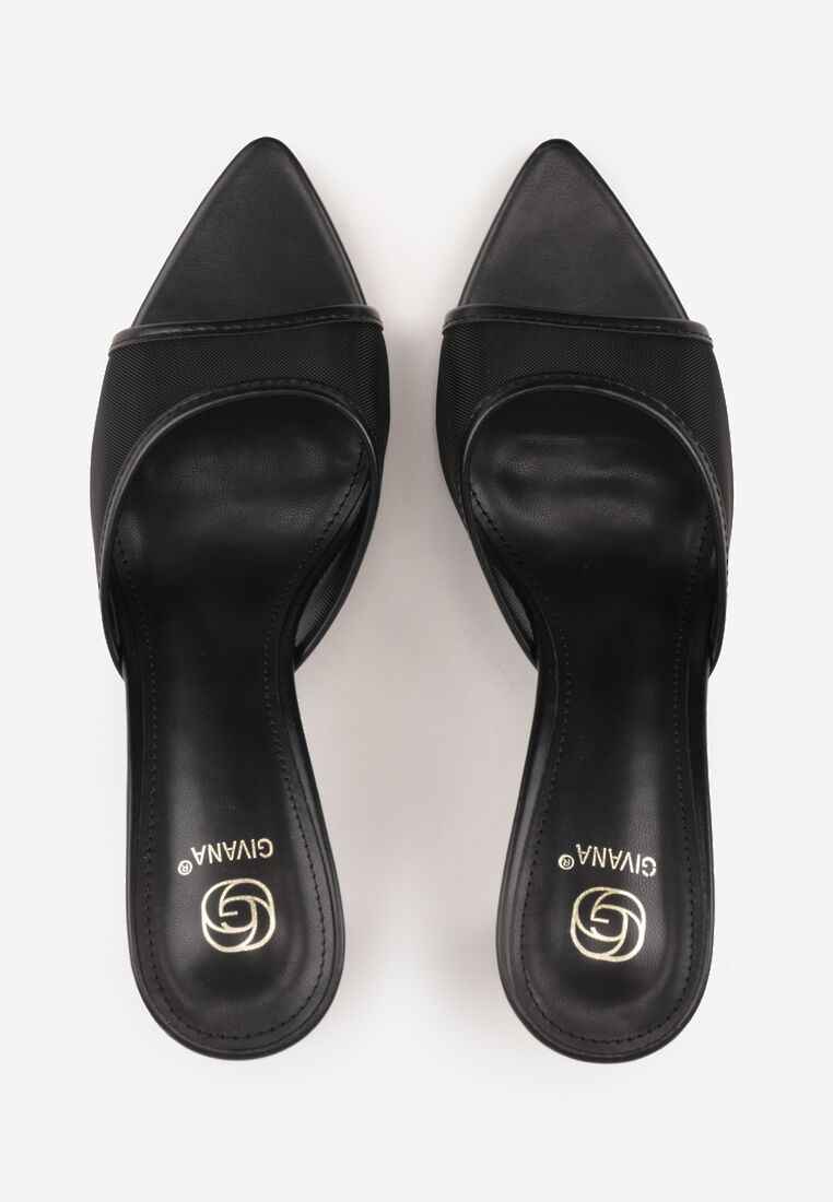 Czarne Siateczkowe Klapki na Szpilce Cirinome 6