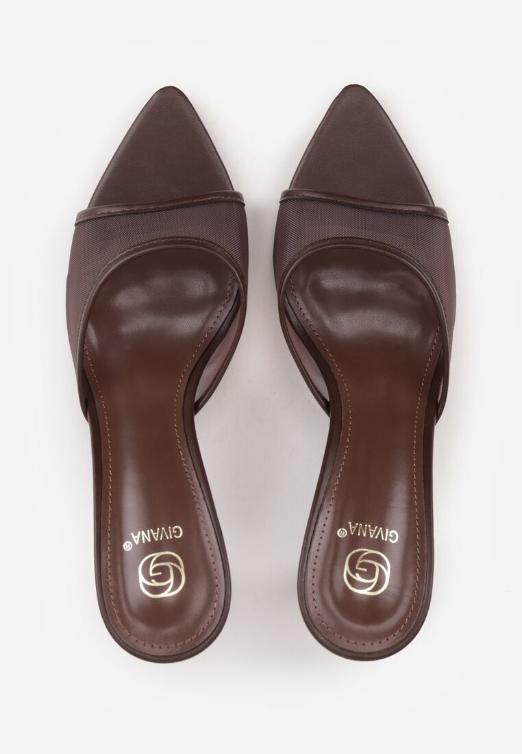 Brązowe Siateczkowe Klapki na Szpilce Cirinome 6