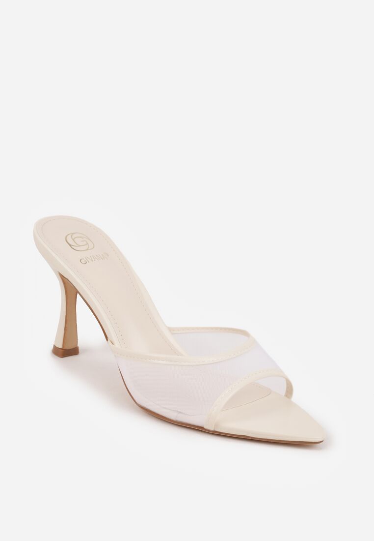 Beżowe Siateczkowe Klapki na Szpilce Cirinome 5