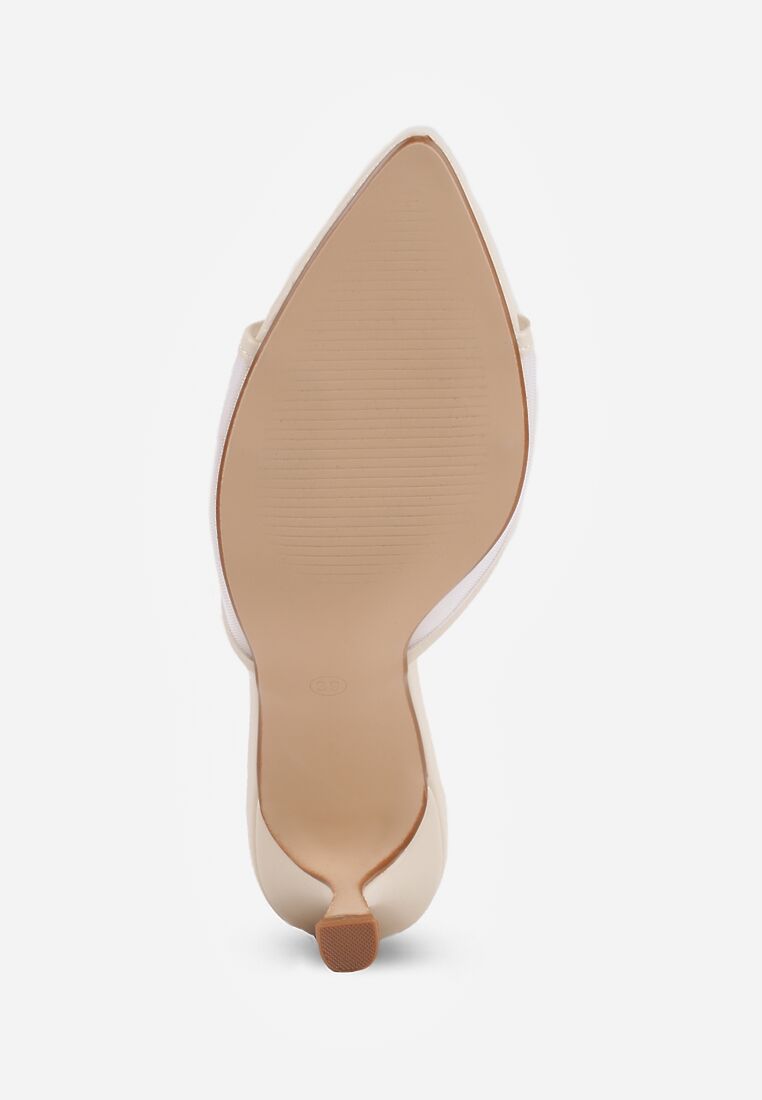 Beżowe Siateczkowe Klapki na Szpilce Cirinome 7