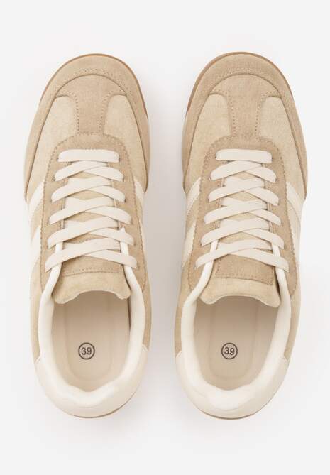 Beżowe Sneakersy Ozdobione z Boku Paskami Ariene 6