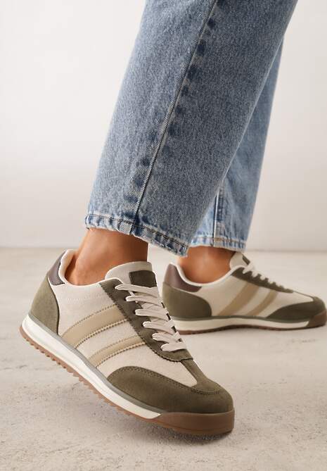 Zielone Sneakersy Ozdobione z Boku Paskami Ariene