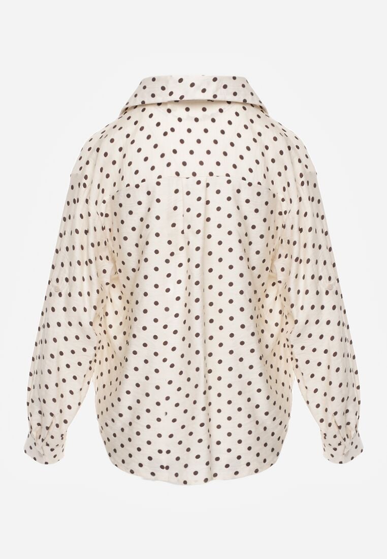 Beżowa Koszula w Groszki z Wiskozy Zdobiona Węzłem Aetherissa 7
