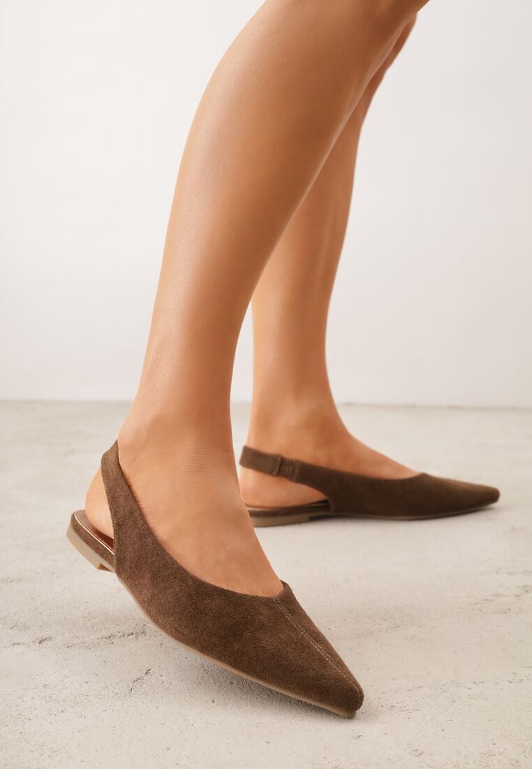 Brązowe Balerinki Typu Slingback Diarin