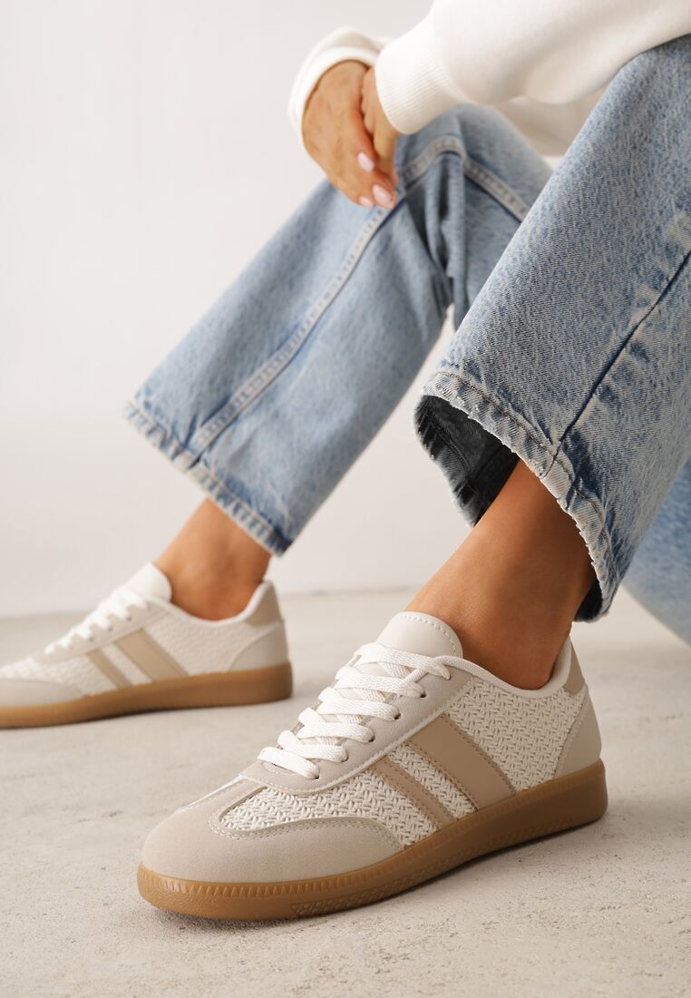 Ciemnobeżowe Sneakersy w Stylu Klasycznych Tenisówek z Cholewką z Plecionką Doriarissa