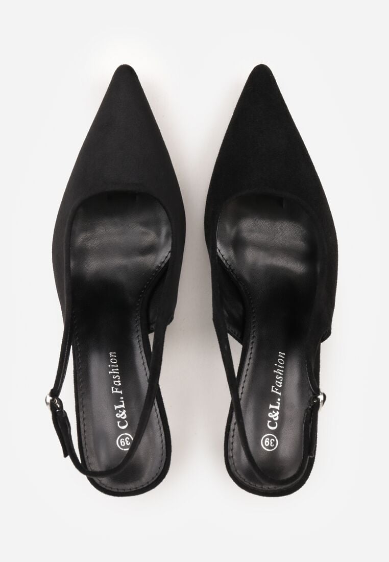 Czarne Czółenka Slingback na Kaczuszce z Imitacji Zamszu Mairiko 6