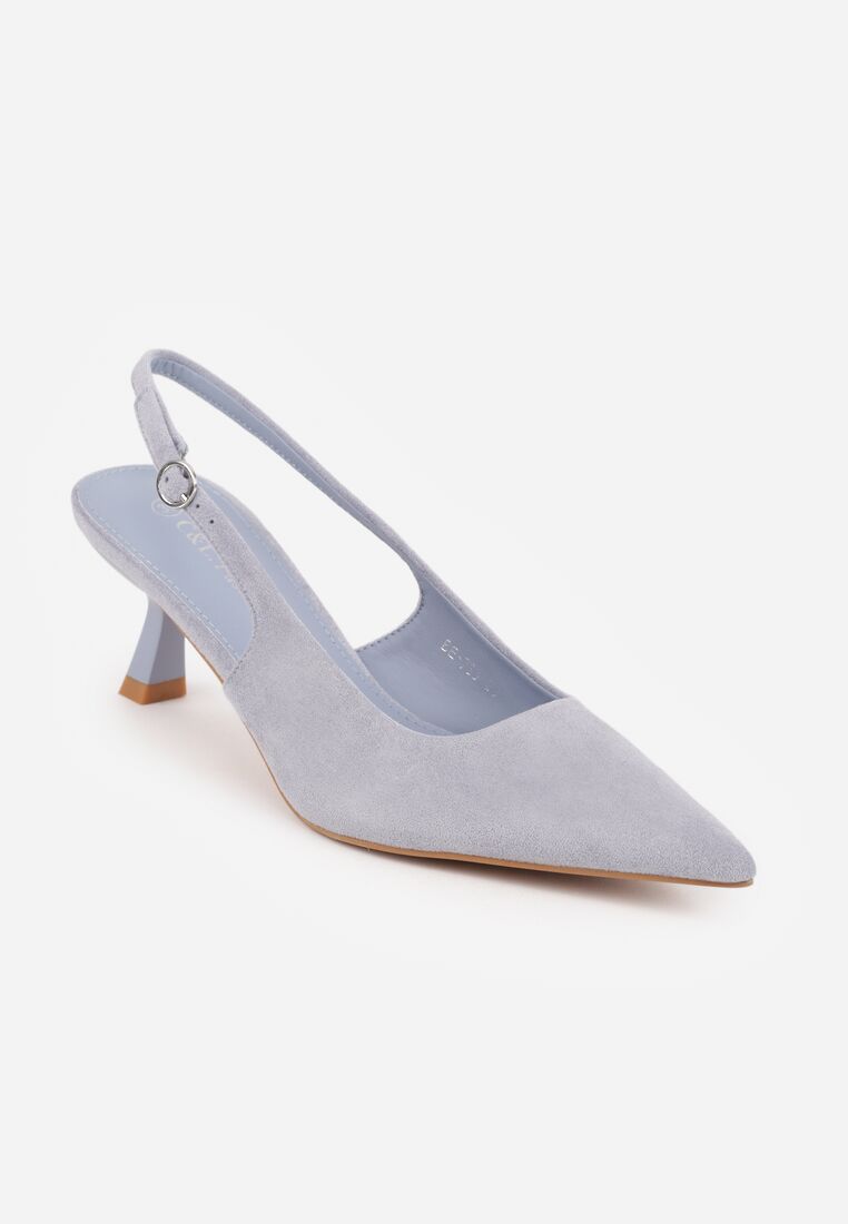 Niebieskie Czółenka Slingback na Kaczuszce z Imitacji Zamszu Mairiko 5