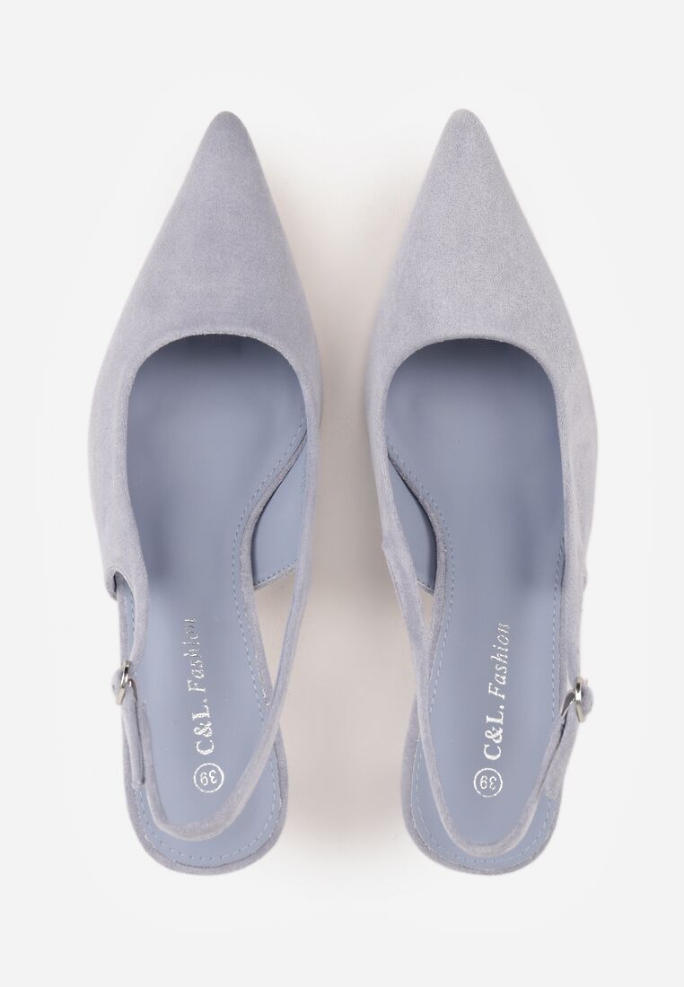 Niebieskie Czółenka Slingback na Kaczuszce z Imitacji Zamszu Mairiko 6