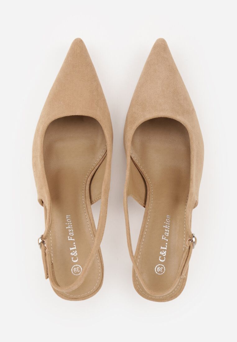 Ciemnobeżowe Czółenka Slingback na Kaczuszce z Imitacji Zamszu Mairiko 6