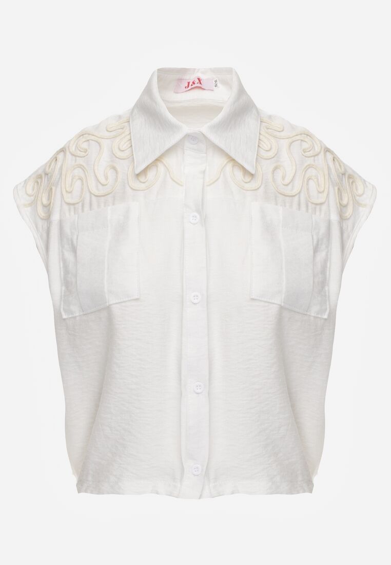 Biała Boho Koszula z Wiskozy Bez Rękawów ze Ściągaczem w Talii Assabel 6