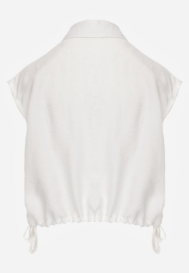 Biała Boho Koszula z Wiskozy Bez Rękawów ze Ściągaczem w Talii Assabel 7