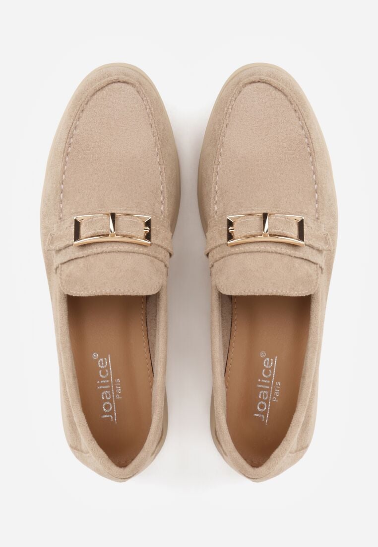 Ciemnobeżowe Mokasyny Ozdobione Metaliczną Klamrą Murielori 6