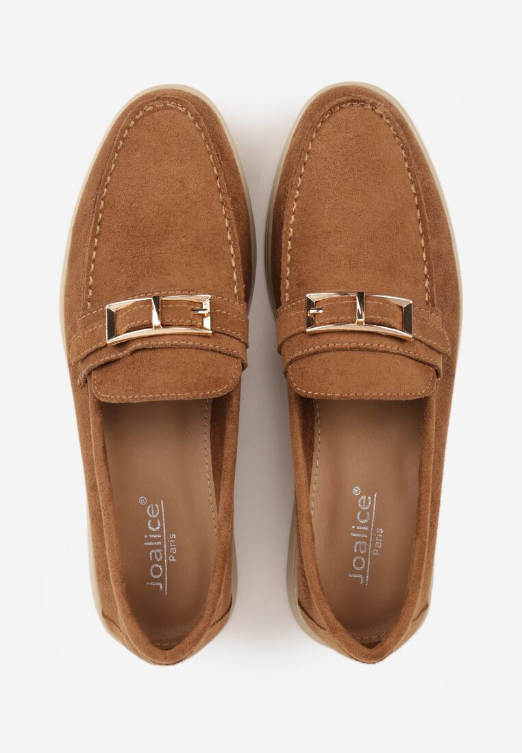 Jasnobrązowe Mokasyny Ozdobione Metaliczną Klamrą Murielori 6