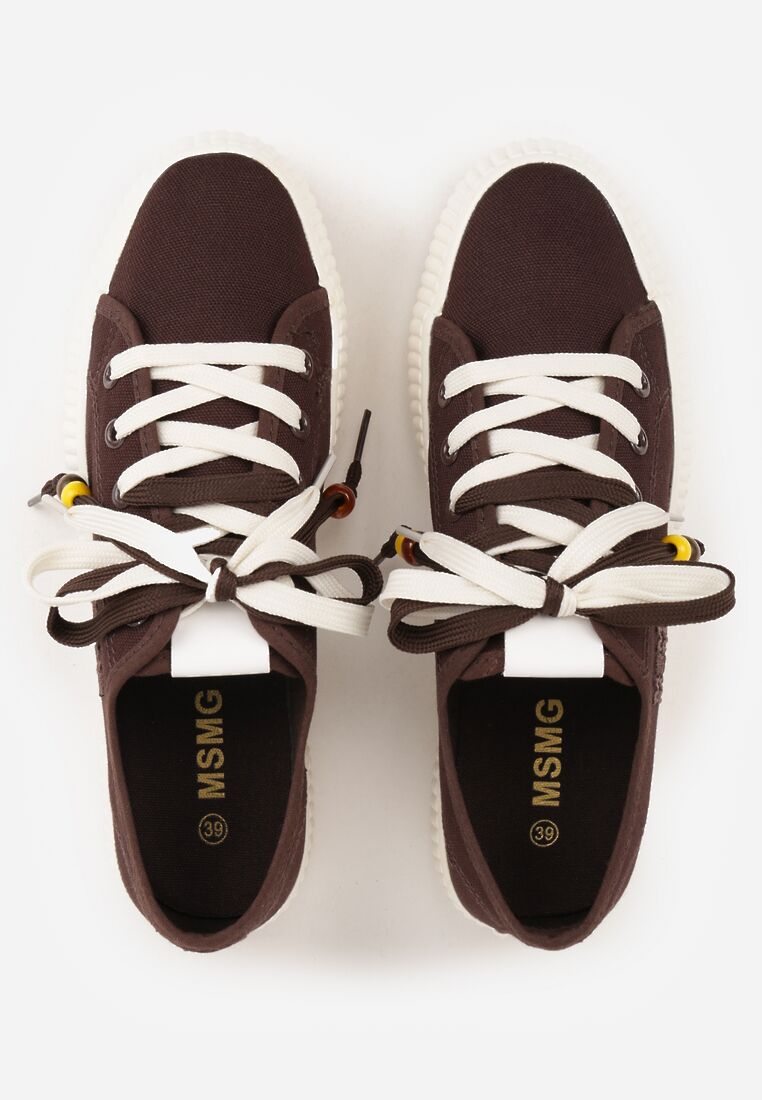 Brązowe Niskie Trampki z Podwójnymi Sznurówkami na Tłoczonej Platformie Astedella 6