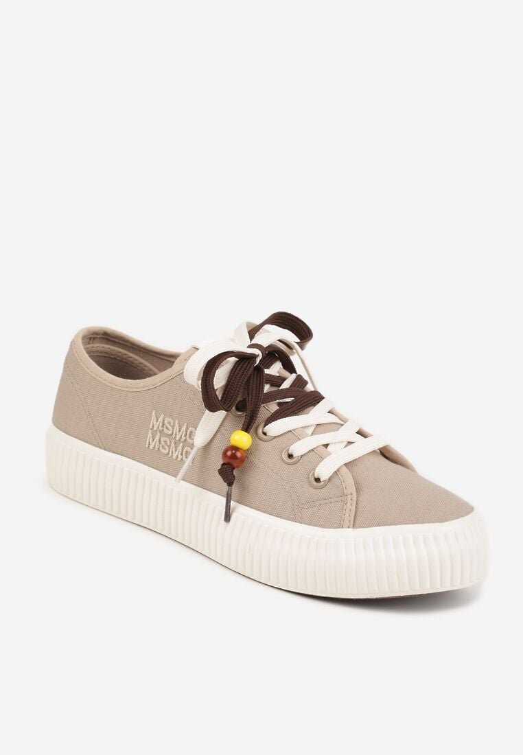 Beżowe Niskie Trampki z Podwójnymi Sznurówkami na Tłoczonej Platformie Astedella 5