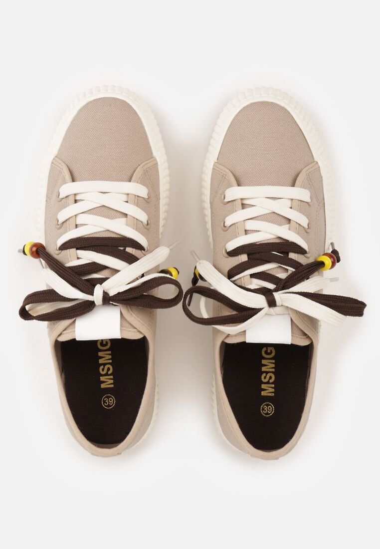 Beżowe Niskie Trampki z Podwójnymi Sznurówkami na Tłoczonej Platformie Astedella 6