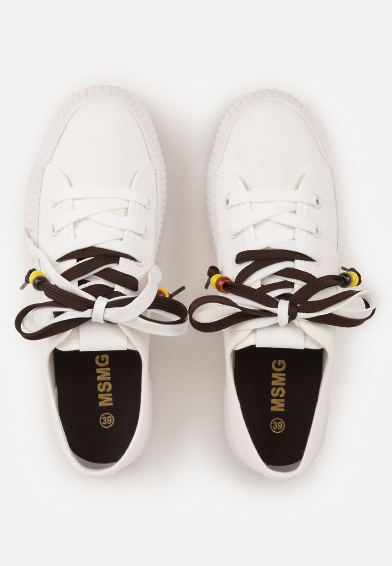 Białe Niskie Trampki z Podwójnymi Sznurówkami na Tłoczonej Platformie Astedella 6