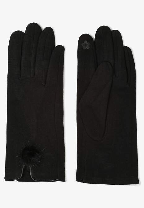 Czarne Rękawiczki z Pomponem i Naszywką do Ekranów Dotykowych Siyini