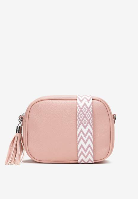 Poșetă roz Cross Body cu Bareta Decorativă și Franjuri Yasallma