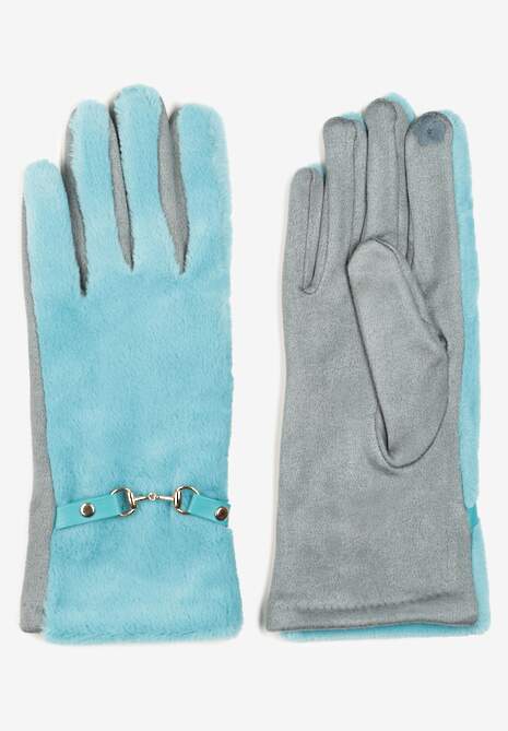 Niebieskie Rękawiczki z Bawełny i Wiskozy z Paskiem z Klamrą Larellia
