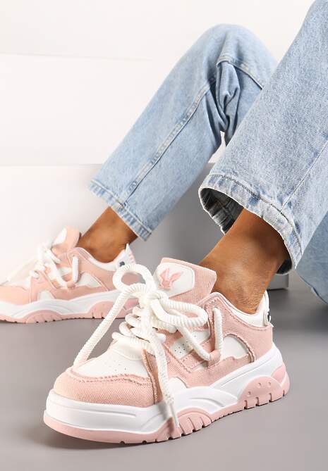 Różowe Sneakersy na Niskiej Platformie z Grubymi Sznurówkami Nerisses
