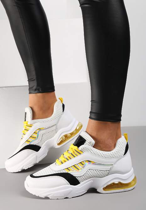 Biało-Żółte Sneakersy Glossiness
