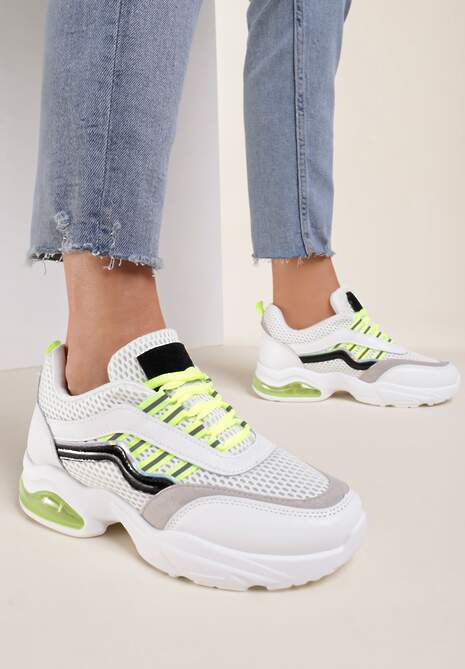 Biało-Limonkowe Sneakersy Glossiness