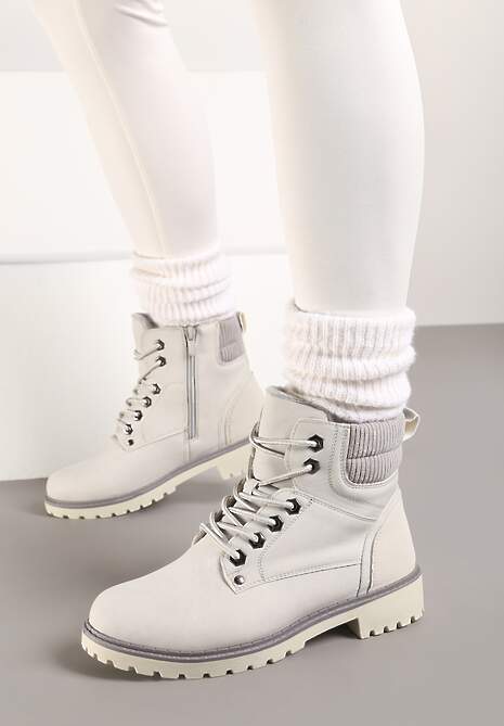 Szare Sznurowane Casualowe Traperki na Płaskiej Podeszwie Relobia 4