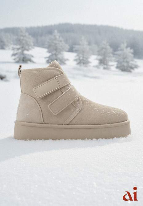 Beżowe Śniegowce na Platformie z Zapięciem na Rzep Tarimelle