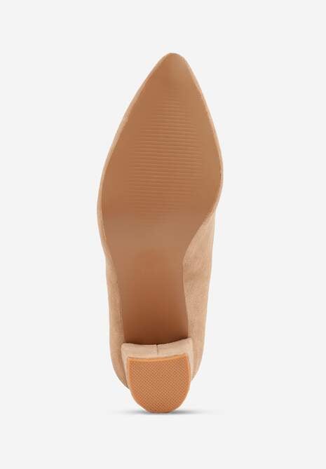 Beżowe Casualowe Czółenka na Słupku z Wkładką ze Skóry Naturalnej Maidra 7
