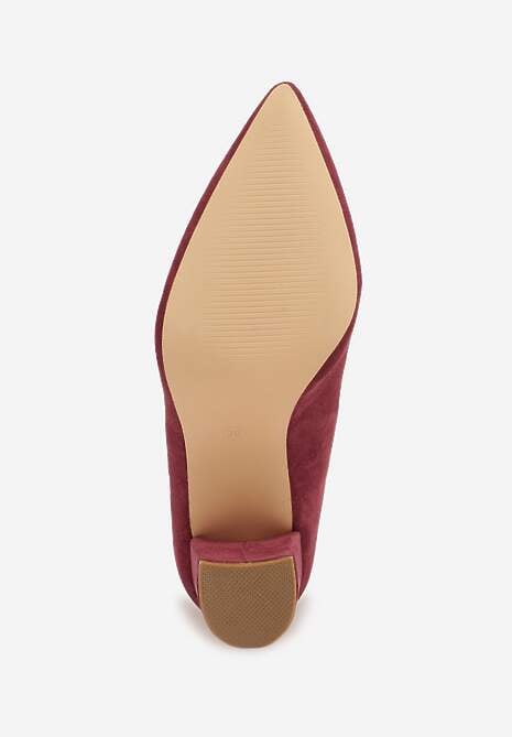 Bordowe Casualowe Czółenka na Słupku z Wkładką ze Skóry Naturalnej Maidra 7