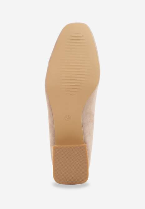 Ciemnobeżowe Czółenka z Wkładką z Naturalnej Skóry i Metaliczną Wstawką Sariann 7