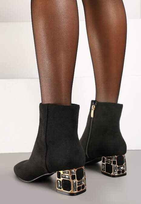 Czarne Botki Vices z Kryształkami na Obcasie Vortisha 4