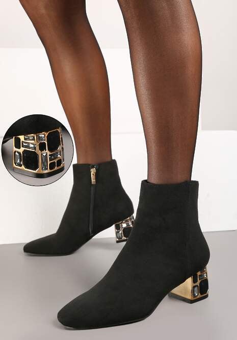 Czarne Botki Vices z Kryształkami na Obcasie Vortisha