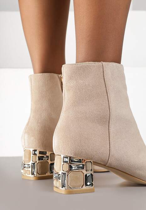 Ciemnobeżowe Botki Vices z Kryształkami na Obcasie Vortisha 4