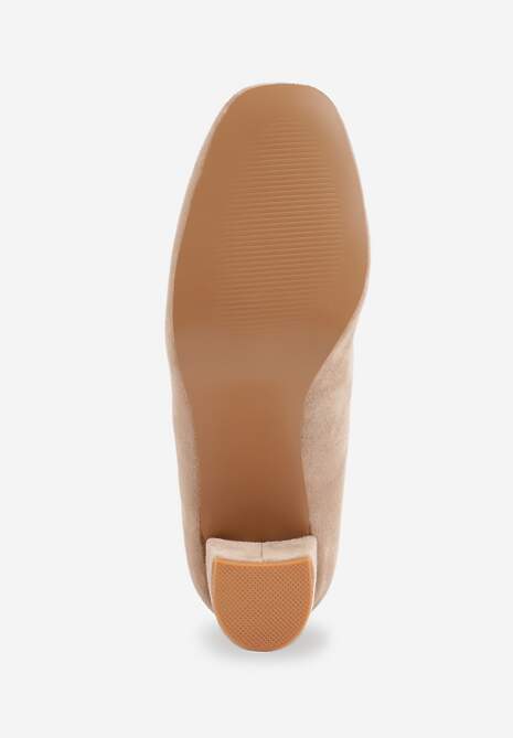 Ciemnobeżowe Casualowe Czółenka na Słupku ze Skórzaną Wkładką Maicie 7
