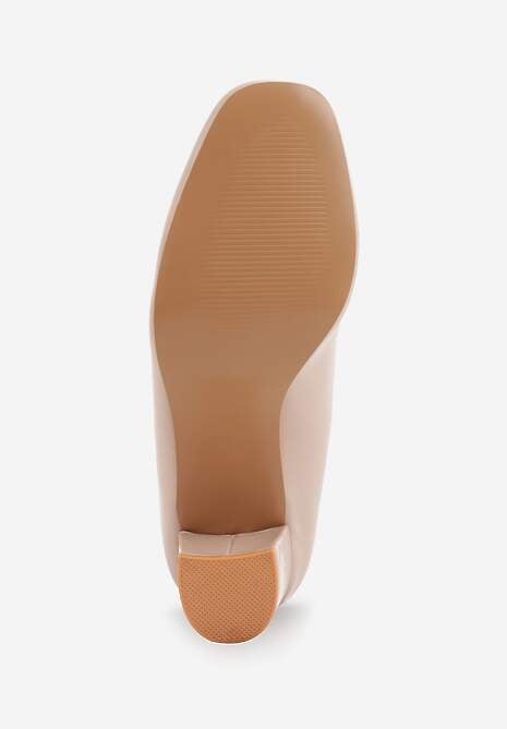 Beżowe Czółenka Lakierowane na Słupku z Wkładką ze Skóry Naturalnej Naorine 7