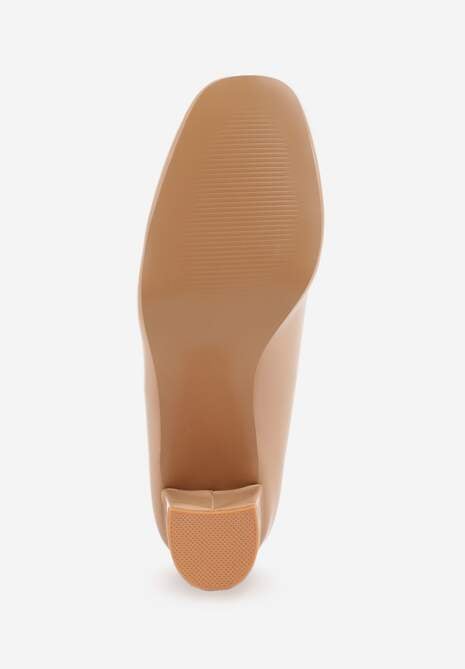 Ciemnobeżowe Czółenka Lakierowane na Słupku z Wkładką ze Skóry Naturalnej Naorine 7