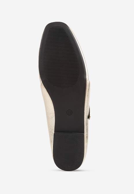 Złote Balerinki Mary Jane na Płaskiej Podeszwie z Paskami na Sprzączki Zinitia 7