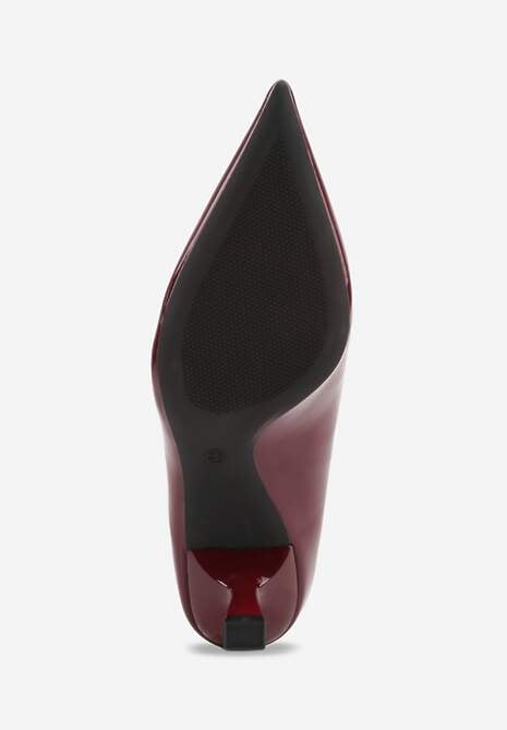 Bordowe Czółenka Lakierowane na Kaczuszce z Trójkątną Ozdobą Omenra 7