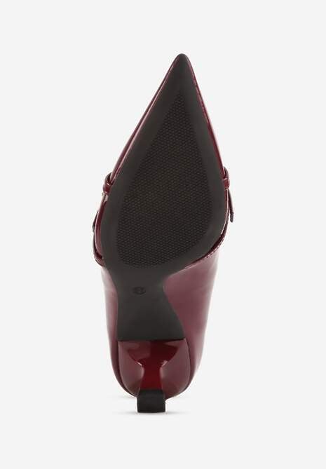 Bordowe Czółenka Lakierowane na Szpilce w Stylu Kaczuszki Ozdobione Paskami Laloma 7