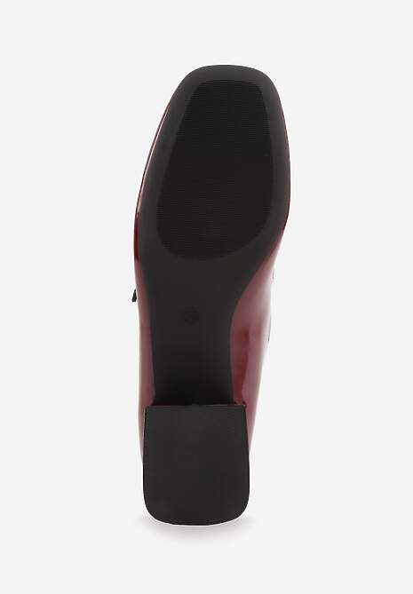 Bordowe Czółenka Lakierowane na Słupku z Paskami na Sprzączki Omeisa 7