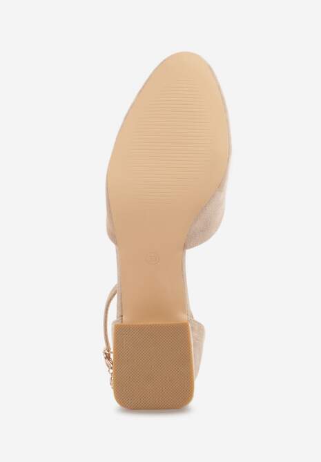 Ciemnobeżowe Czółenka Vices na Słupku z Wkładką ze Skóry Naturalnej i Metaliczną Ozdobą Velori 7