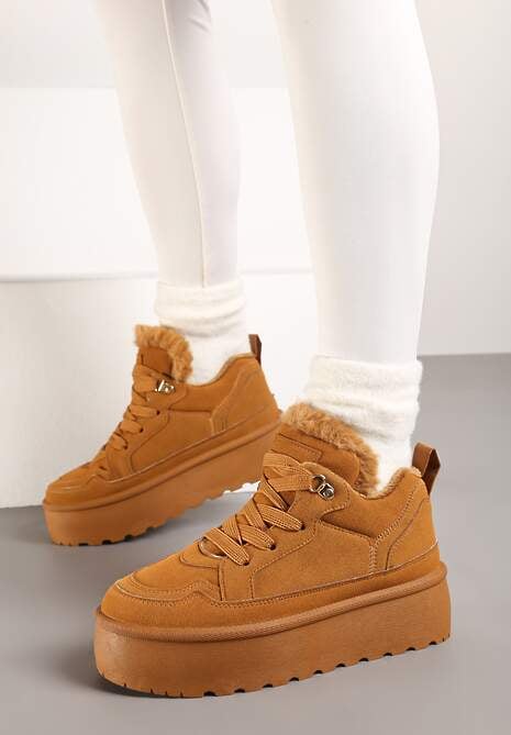 Brązowe Sneakersy Vices Stylizowane na Śniegowce na Platformie Obszyte Futerkiem Naleris 4