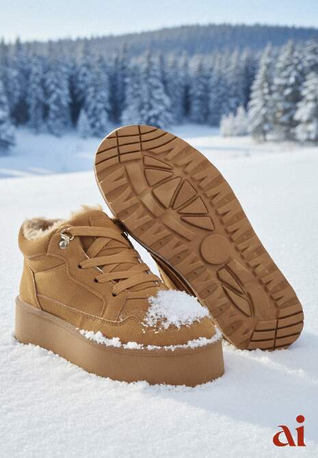 Brązowe Sneakersy Vices Stylizowane na Śniegowce na Platformie Obszyte Futerkiem Naleris