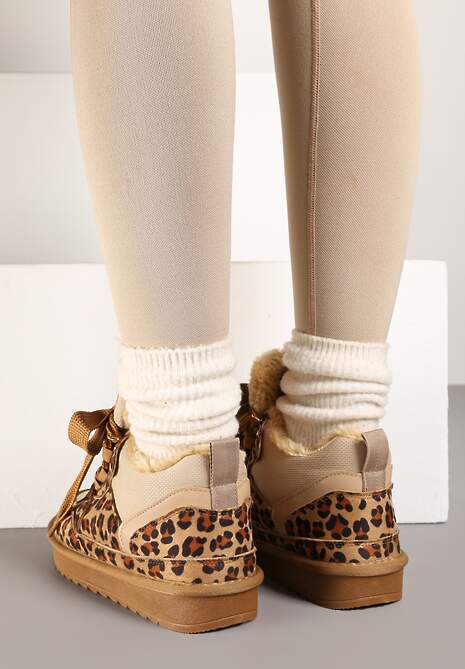 Brązowe Zimowe Sneakersy Vices Stylizowane na Śniegowce z Futerkiem i Wzorem w Panterkę Tennira 4