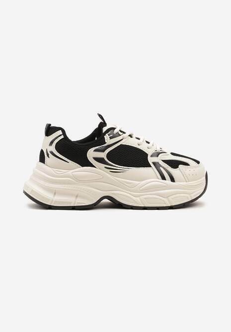 Beżowo-Czarne Sneakersy Vices na Platformie Ozdobione Tłoczeniem Natiselle 4